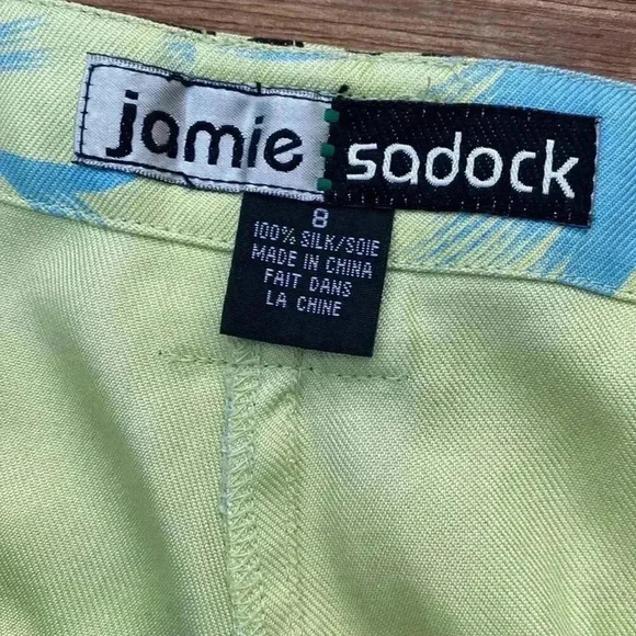 Jamie Sadock women's 100% silk yellow and blue floral crop capri pants size 8 - Picture 2 of 5